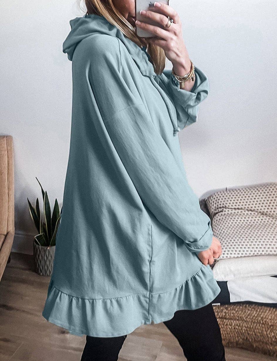 Ruffle Hem Tunic Hoodie