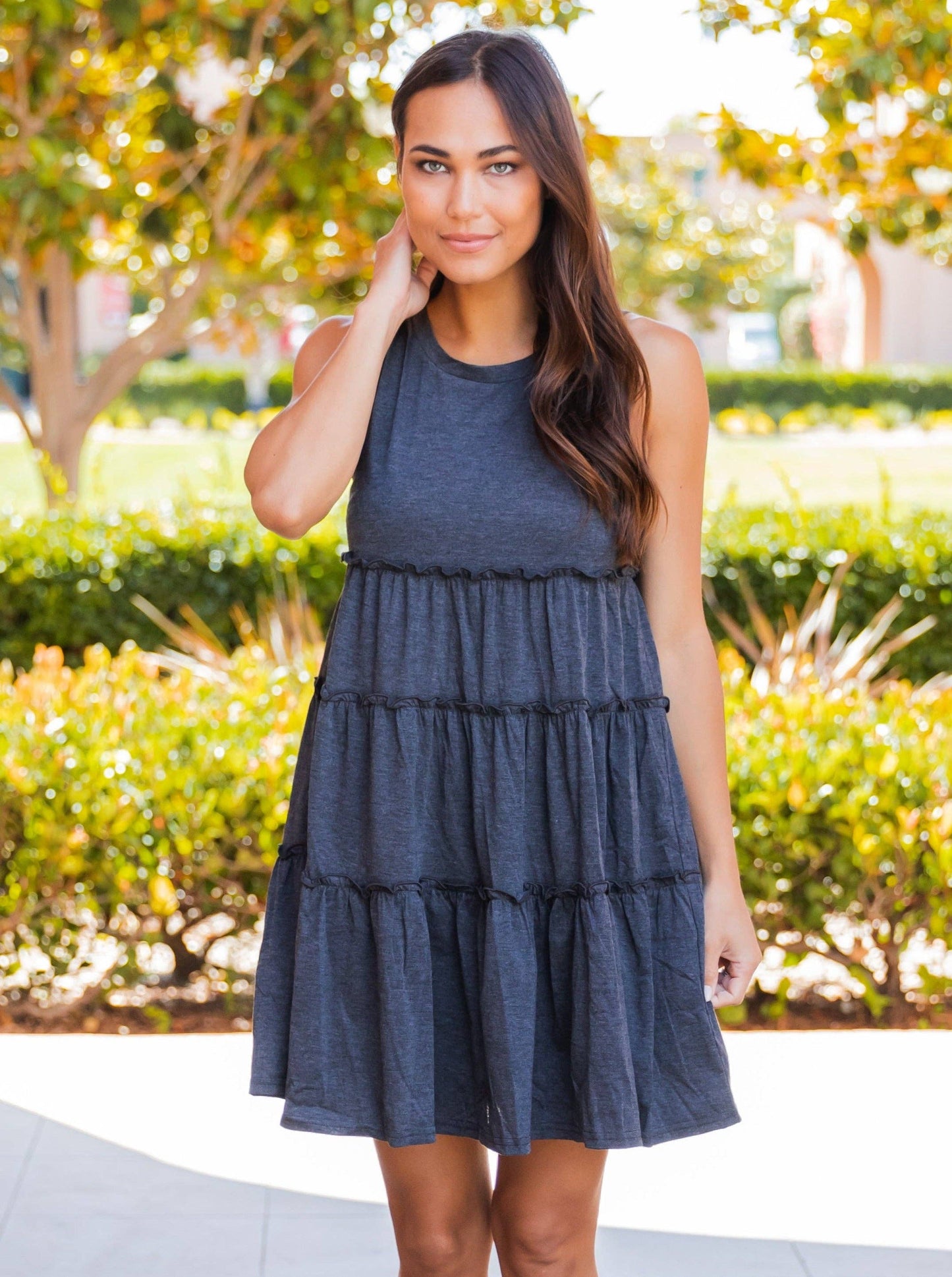 Peplum Tiered Ruffle Swing Dress