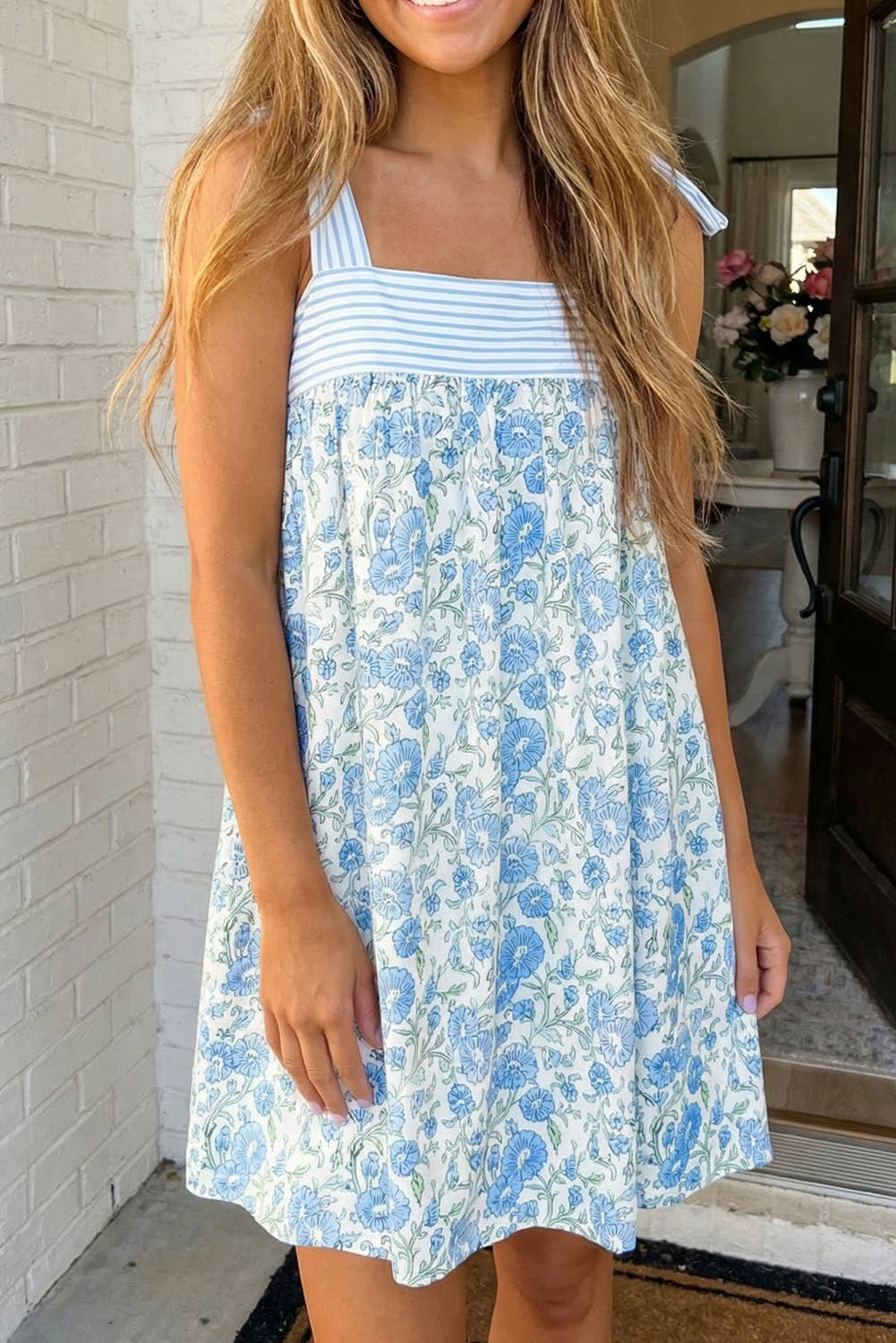 Floral Bow-Knot Strap Mini Dress