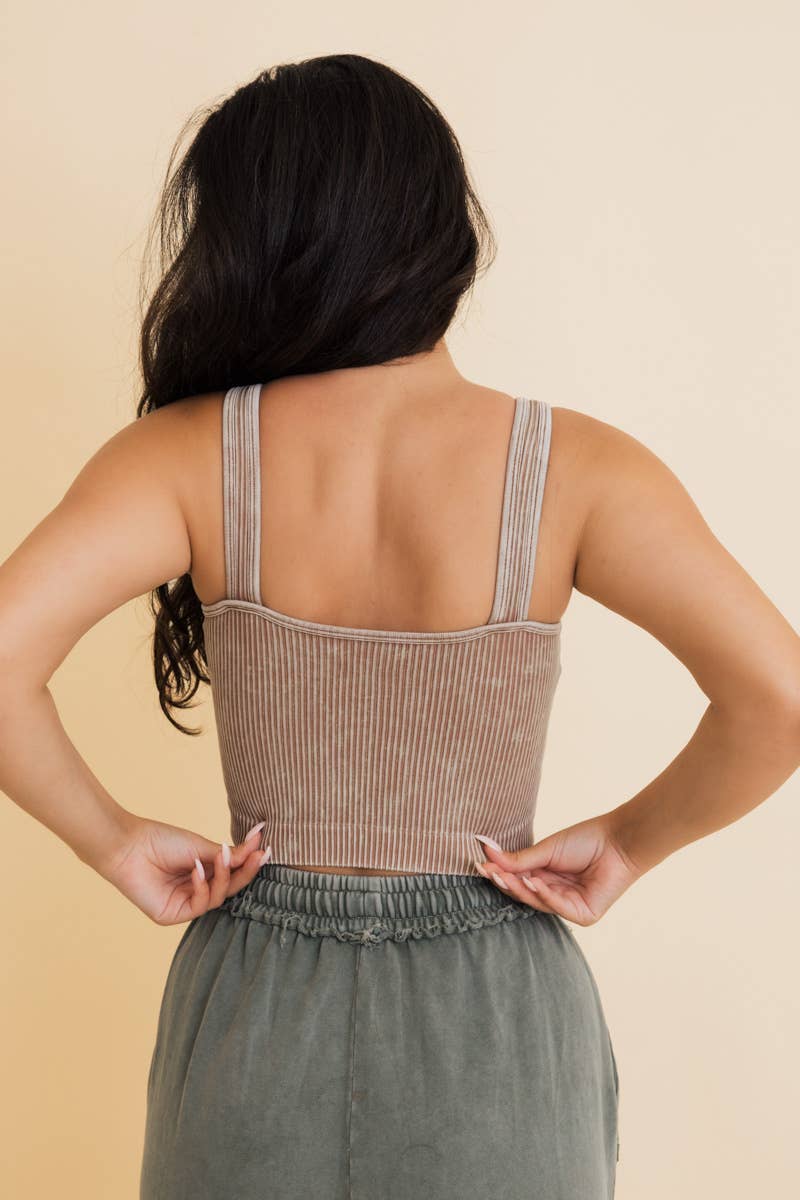 Washed Ribbed Bralette: Mocha