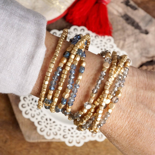 Layered Crystal Glass and Gold Beaded Bracelet