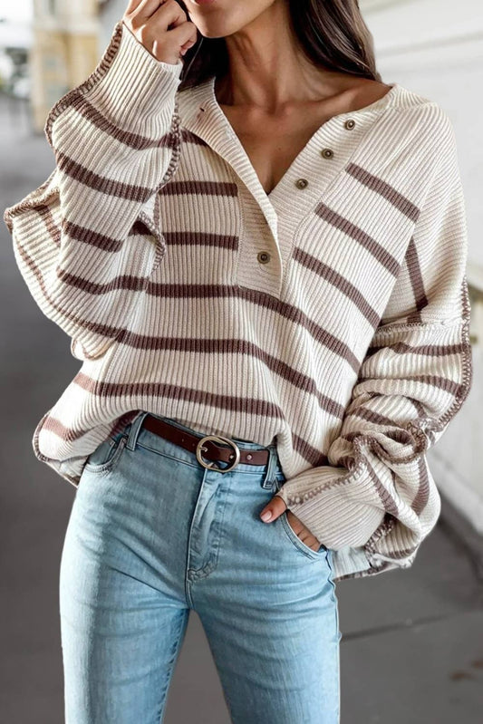 Stripe Henley Long Sleeve Sweater