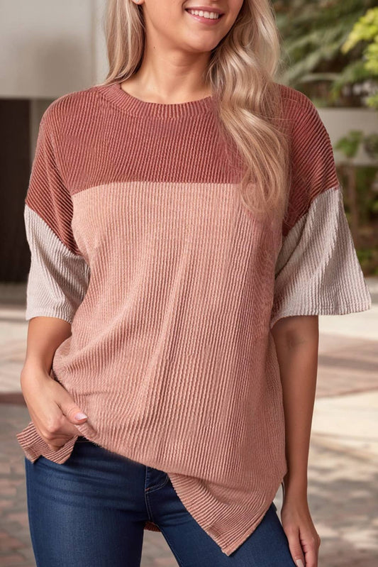 Plus Size Ribbed Colorblock T-shirt