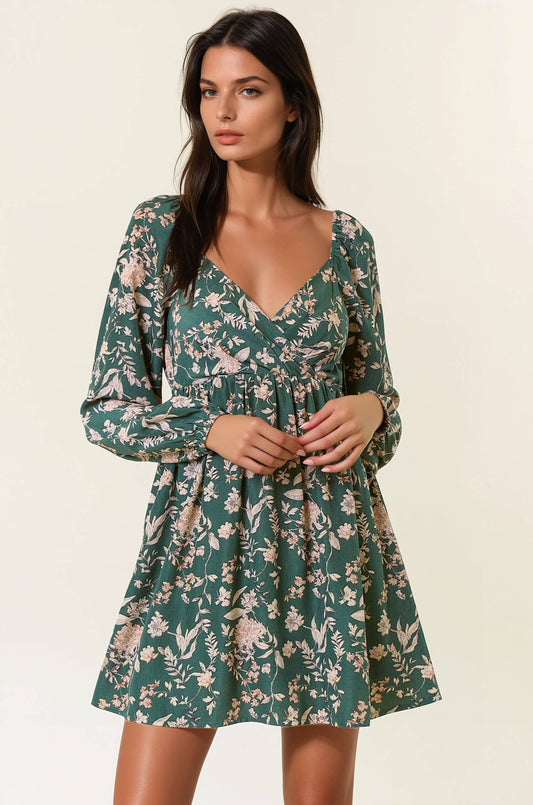 FLORAL LONG SLEEVE MINI DRESS