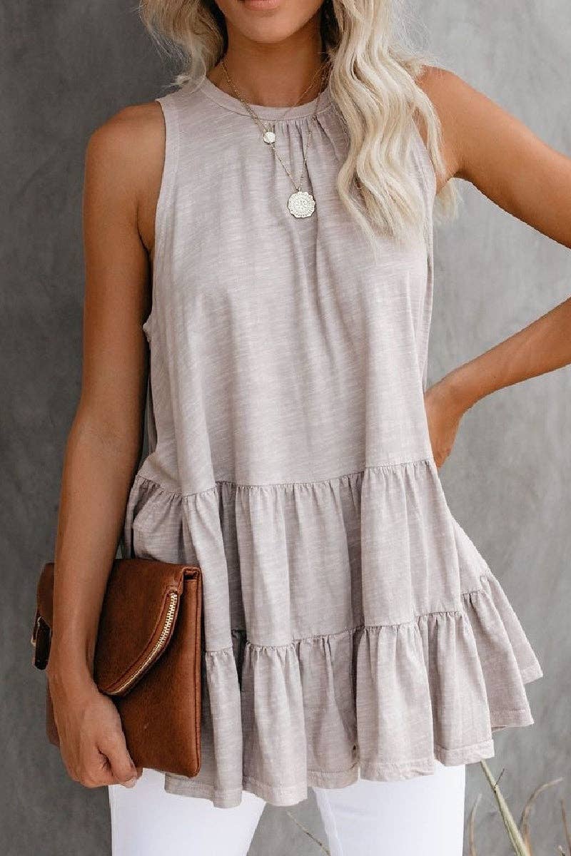 Round Neck Ruffled Hem Top