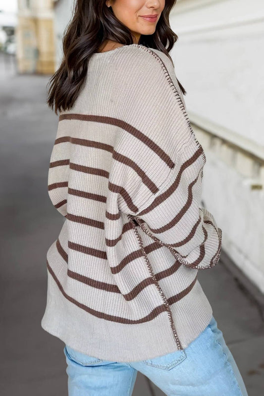Stripe Henley Long Sleeve Sweater
