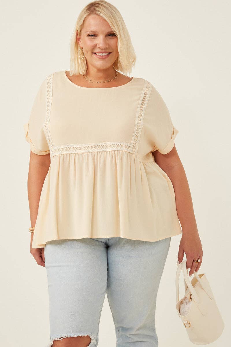 Crochet Trimmed Babydoll Top