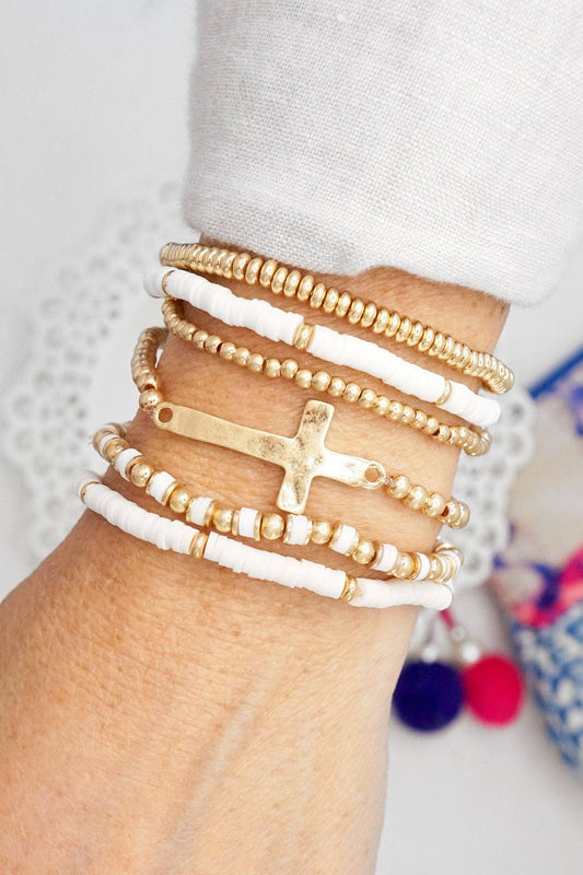 Clay & Gold Cross Bracelet Set