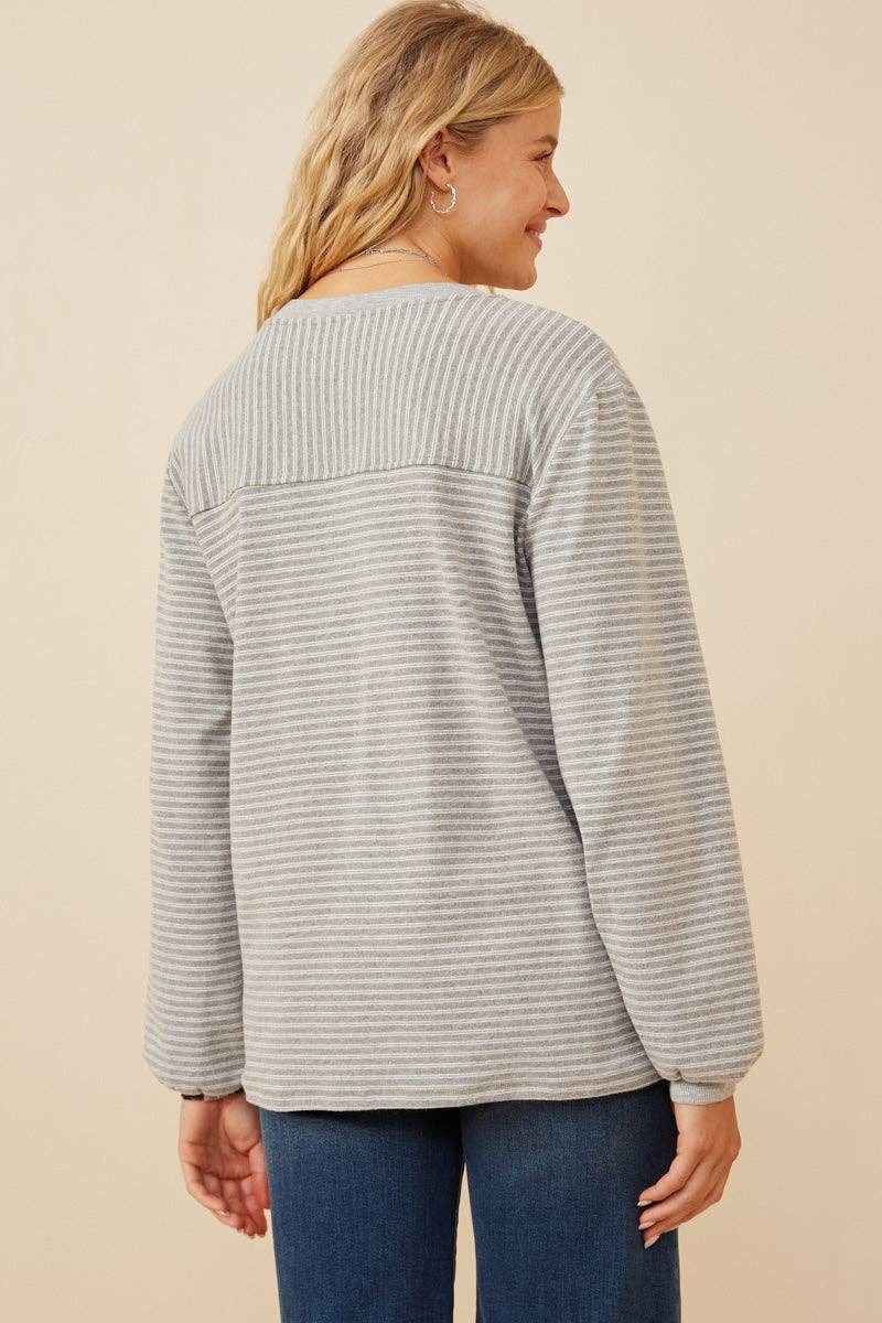 Stripe Blocked Puff Sleeve Knit Top