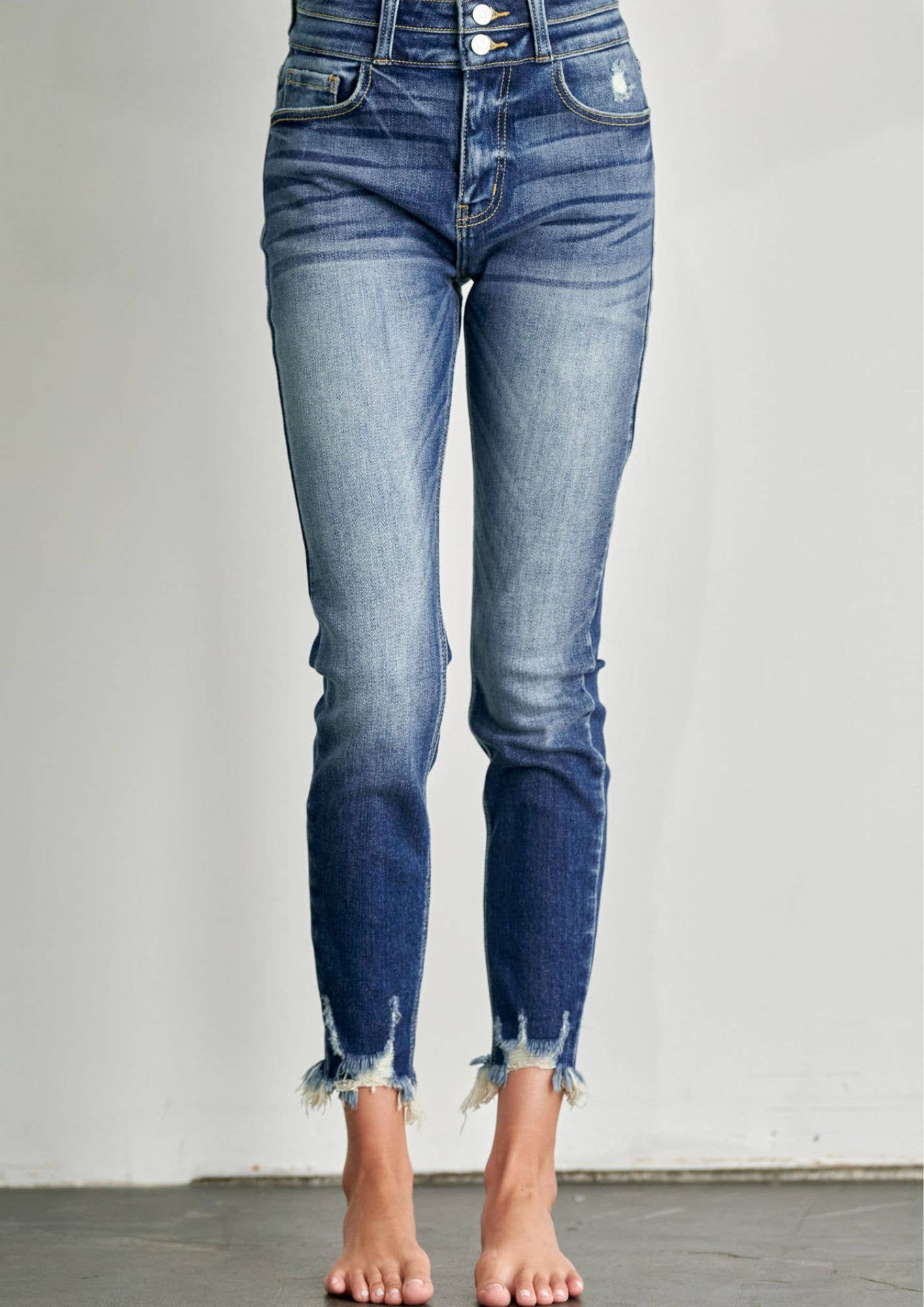 HIGH RISE ANKLE LENGTH DOUBLE WAIST SKINNY JEANS