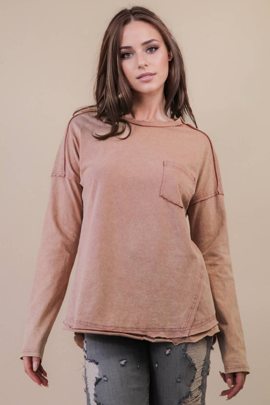Mineral Washed Casual Knit Top