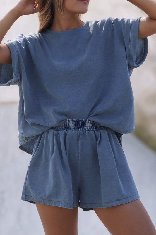 Denim Tee & Shorts Set