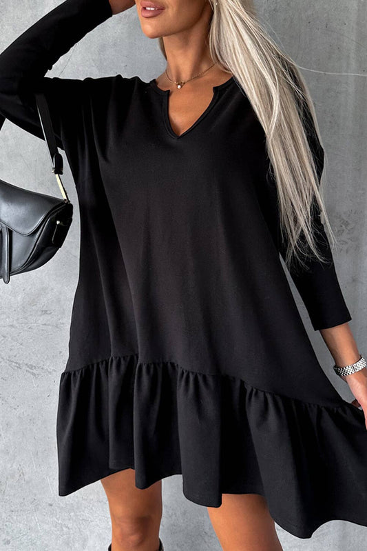 Ruffled Long Sleeve Loose Dress