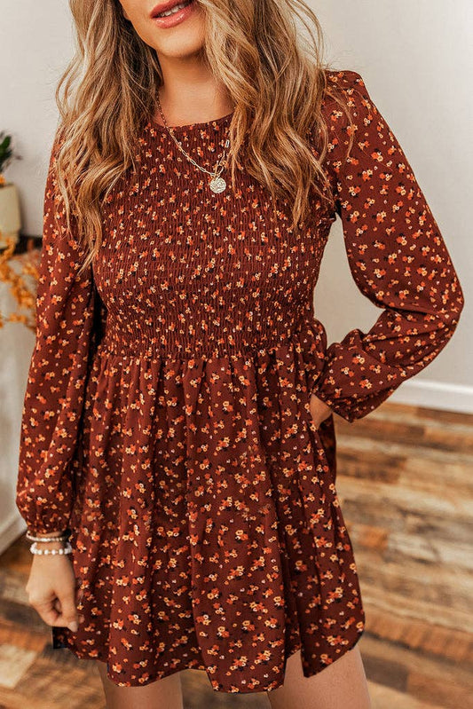 Floral Smocked Long Sleeve Dress