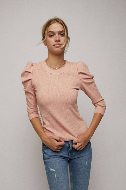 3/4 Puff Sleeves Crew Neck Top