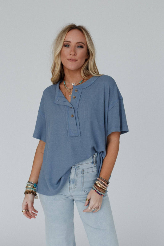 Soft Plume Henley Top - Blue Slate