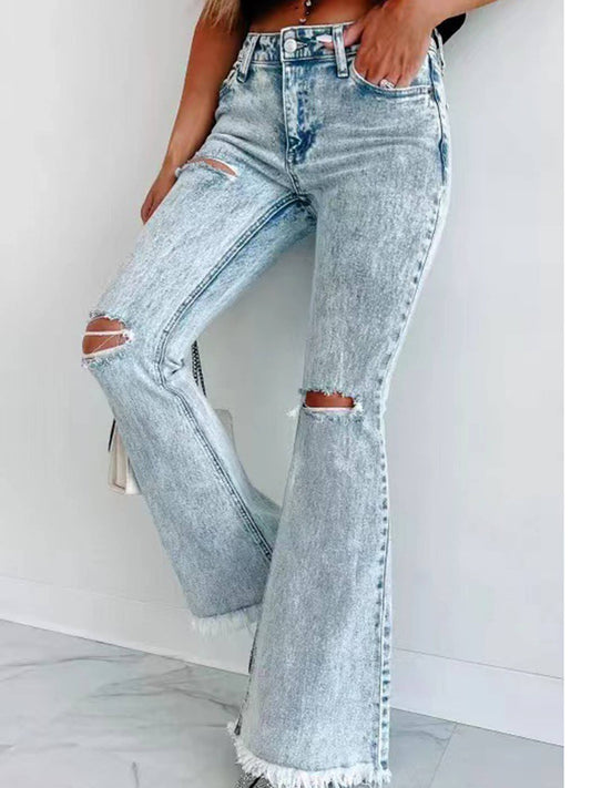 Ragged Washed High Waist Pants