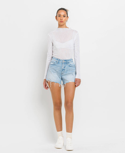 VERVET HIGH RISE DISTRESSED HEM SHORTS