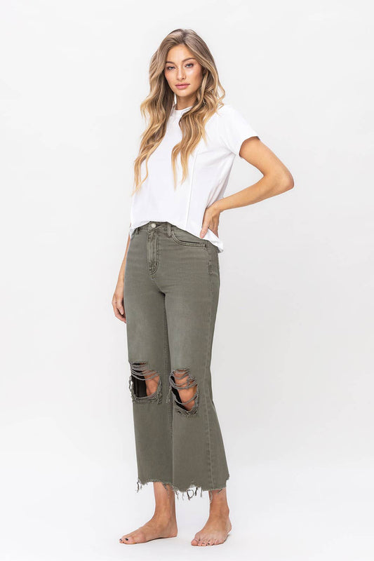 90'S VINTAGE SUPER HIGH RISE CROP FLARE JEANS